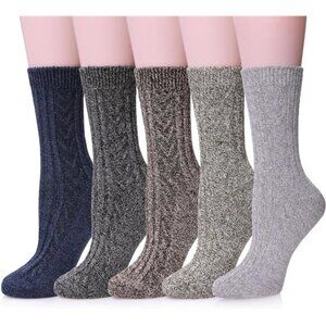 Womens 5 Pairs Soft Thick Comfort Casual Cotton Warm Wool Crew Winter Socks